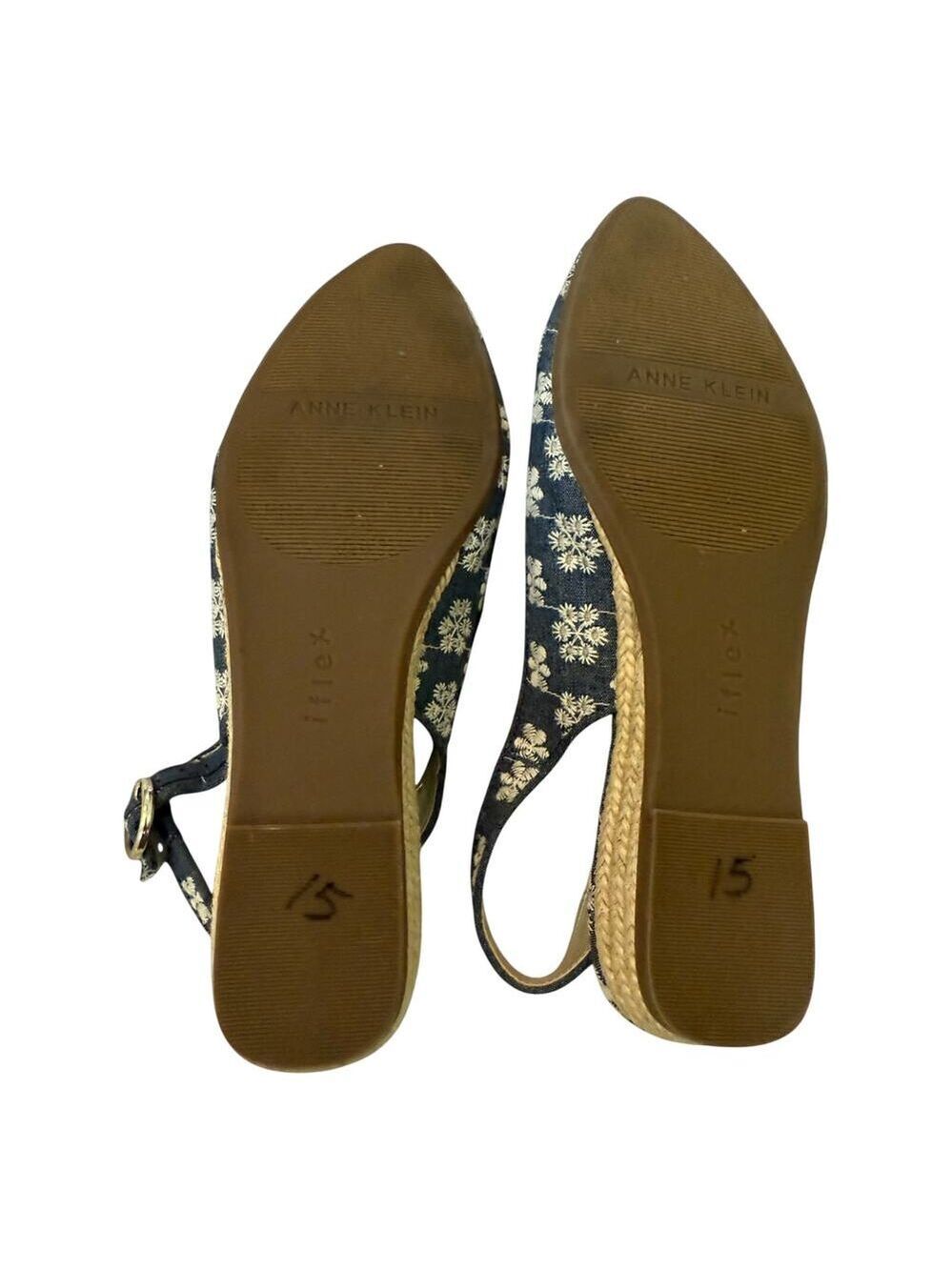 Anne Klein Floral Slingback Flats Pointed Toe Denim Blue Size 8M - Picture 4 of 8